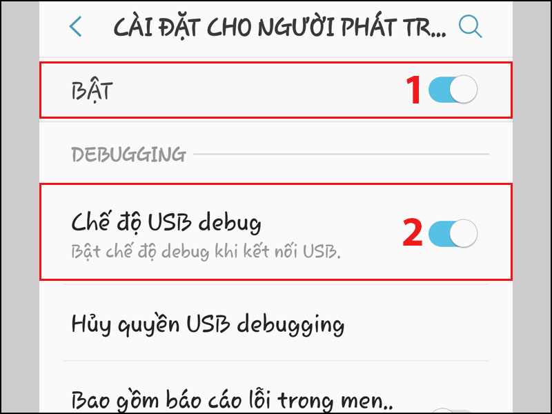 Bật Chế độ USB debug